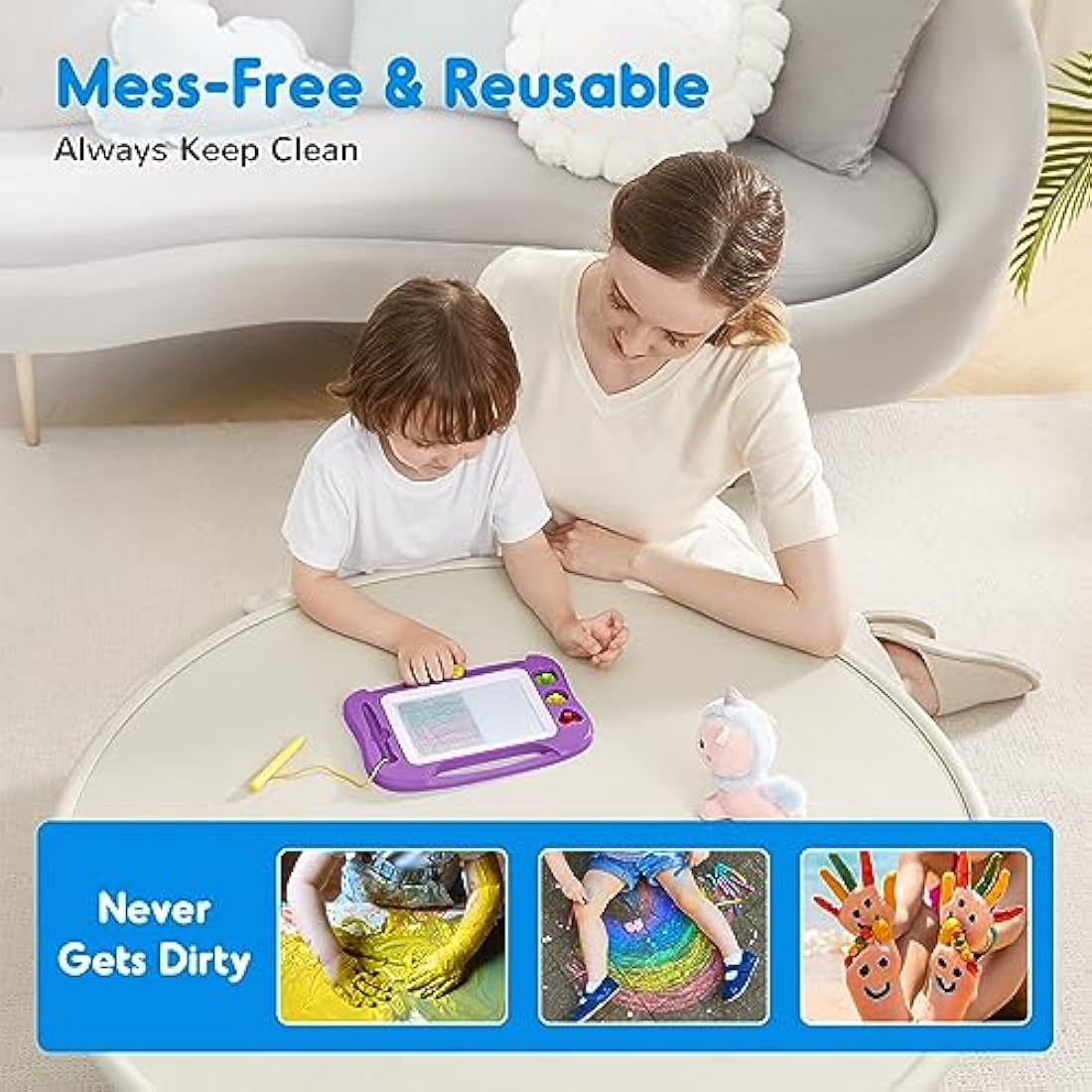 SGILE Magnetic Drawing Board for Kids, Colorful Erasable Doodle Board with Magnet Pen, Painting Sketch Pad with Three Stamps, Travel Toy, Birthday Gift, Educational Learning Toy for Toddlers, Purple