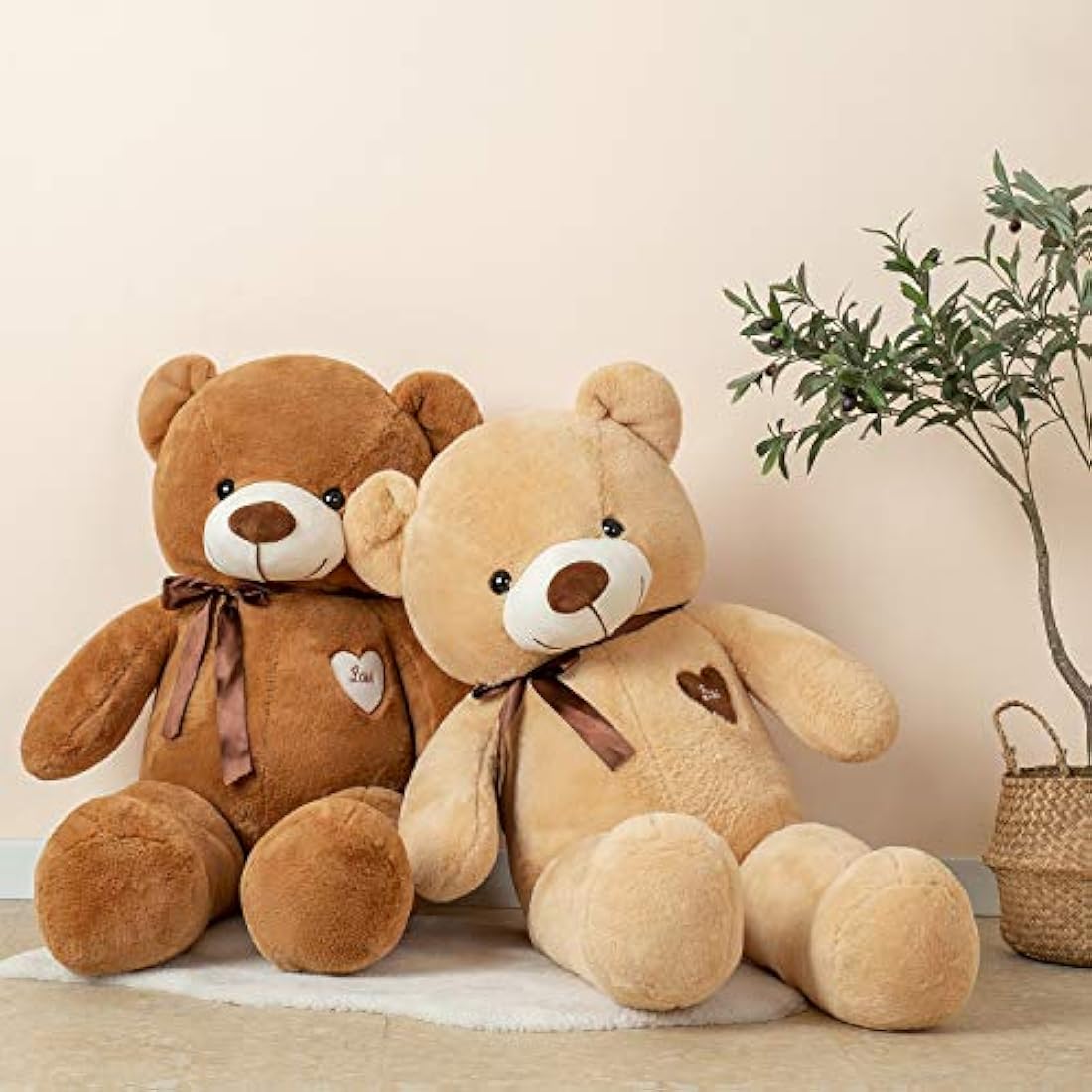 YunNasi Giant Teddy Bear Big Teddy Bear Large Stuffed Animal Toy Plush Teddy Doll With Love Heart and Ribbon (39 Inches/100cm, Brown)
