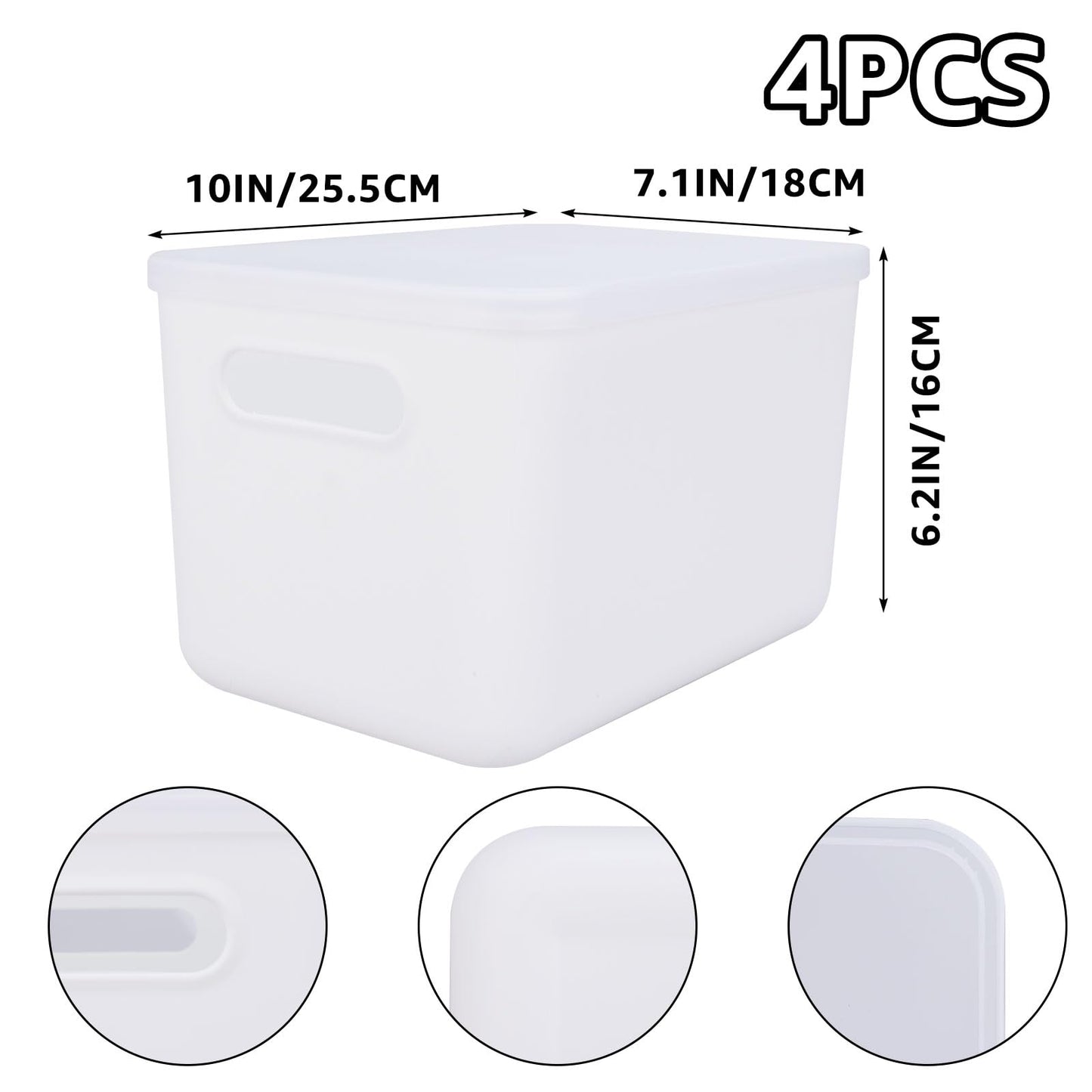 WOPPLXY 4PCS White Storage Boxes with Lid - 6.5L Stackable, Durable Boxes - White Plastic Storage Box with Lid for Desktop, Bathroom, Kitchen