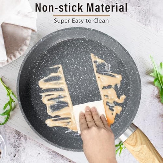 Kitchen Academy 17 Piece Non-Stick Pots and Pans Set, Induction Pan Set, Granite Non-Stick Saucepan Set, Grey