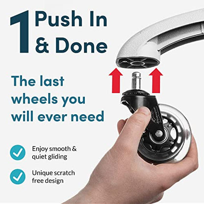 Office Chair Wheels Replacement Rubber Chair casters for ALL Floors Including Hardwood Floors, Office Chair Castors for Home and Office Chairs to Replace Office Chair mats, 11x22mm, Clear NOT 1KEA