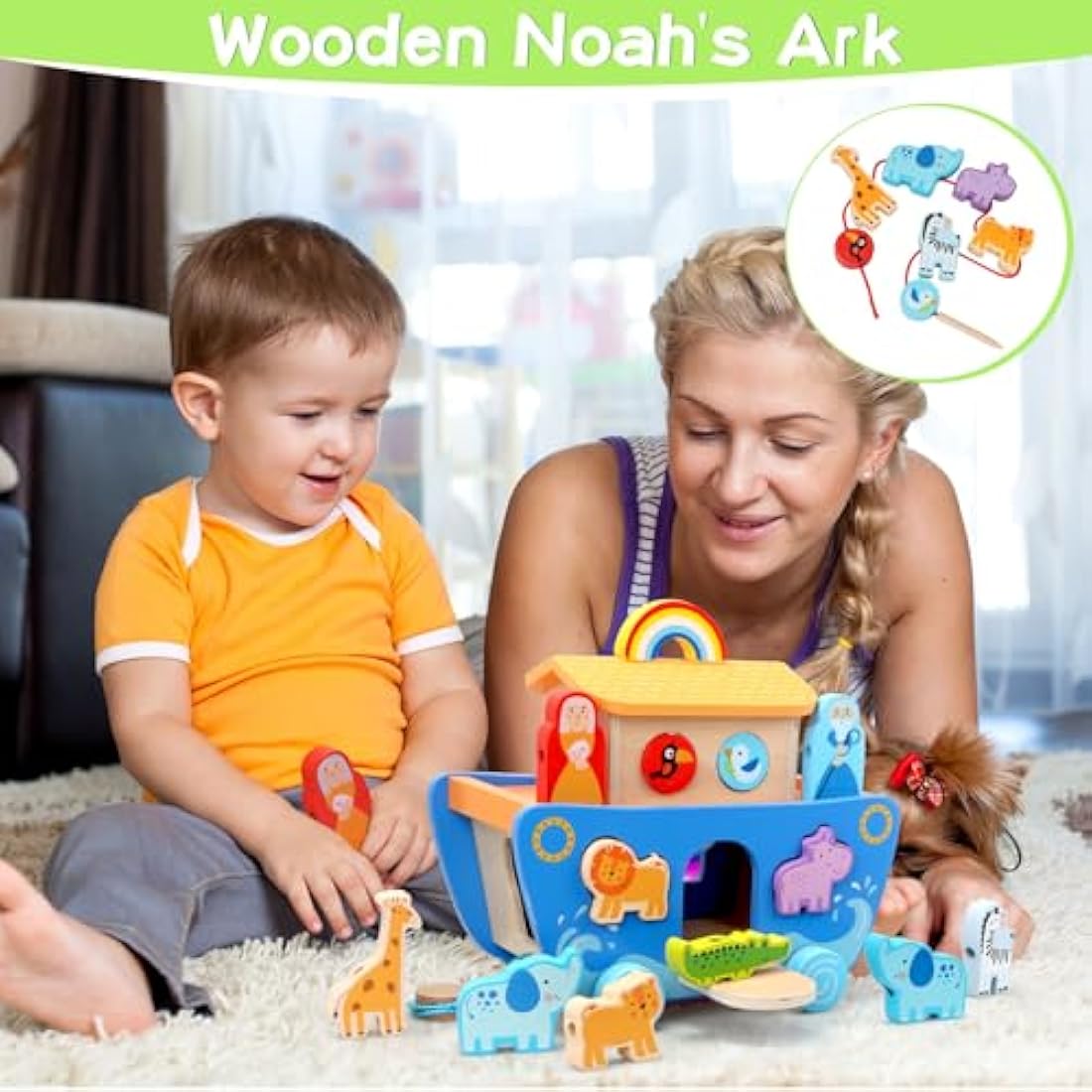 Tooysea Wooden Noah's Ark Toy with Animal Shape Sorter,Baptism Gifts for 1 2 3 4 Years Old,Montessori Toys for Toddlers,Baptism Gifts for Boys and Girls,24 Months Babies
