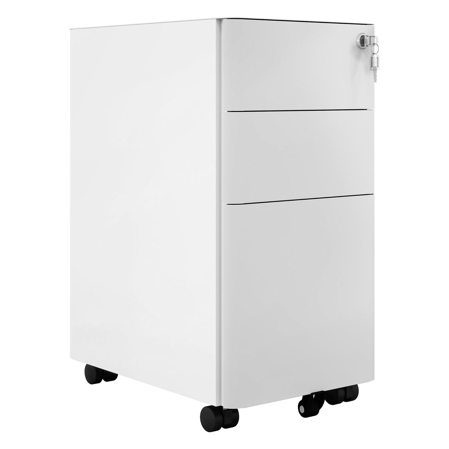 DWVO 3 Drawer Lockable Filing Cabinet Mobile Steel White Grey 30x45x61cm