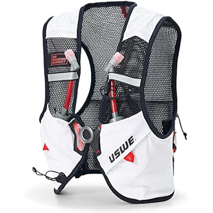 USWE Pace 2L Running Vest Hydration Pack with 2 x 500ml UltraFlask, Backpack for Men and Women, White Black, L-XL
