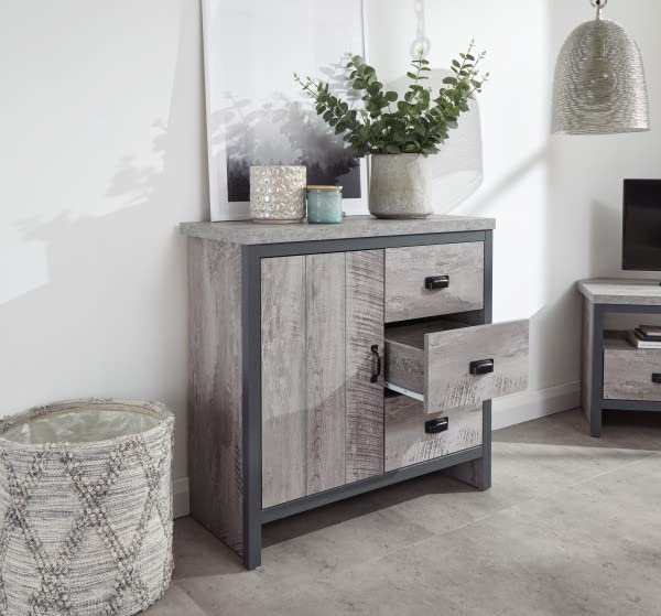 GFW Boston Grey Wood Effect 1 Door 3 Drawer Multi Storage Unit Cabinet