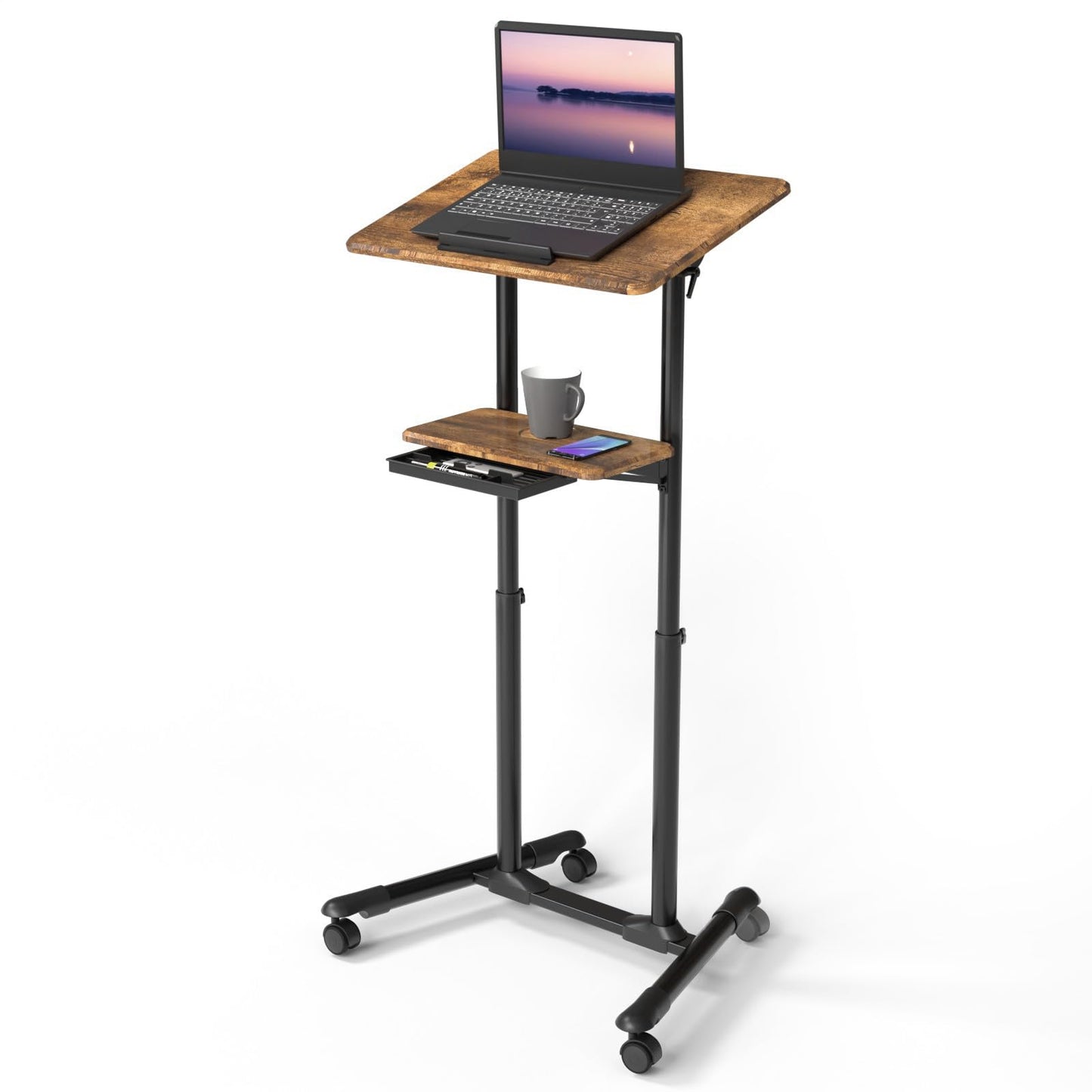 ETHU Adjustable Mobile Laptop Desk with Storage Tray 106-132cm