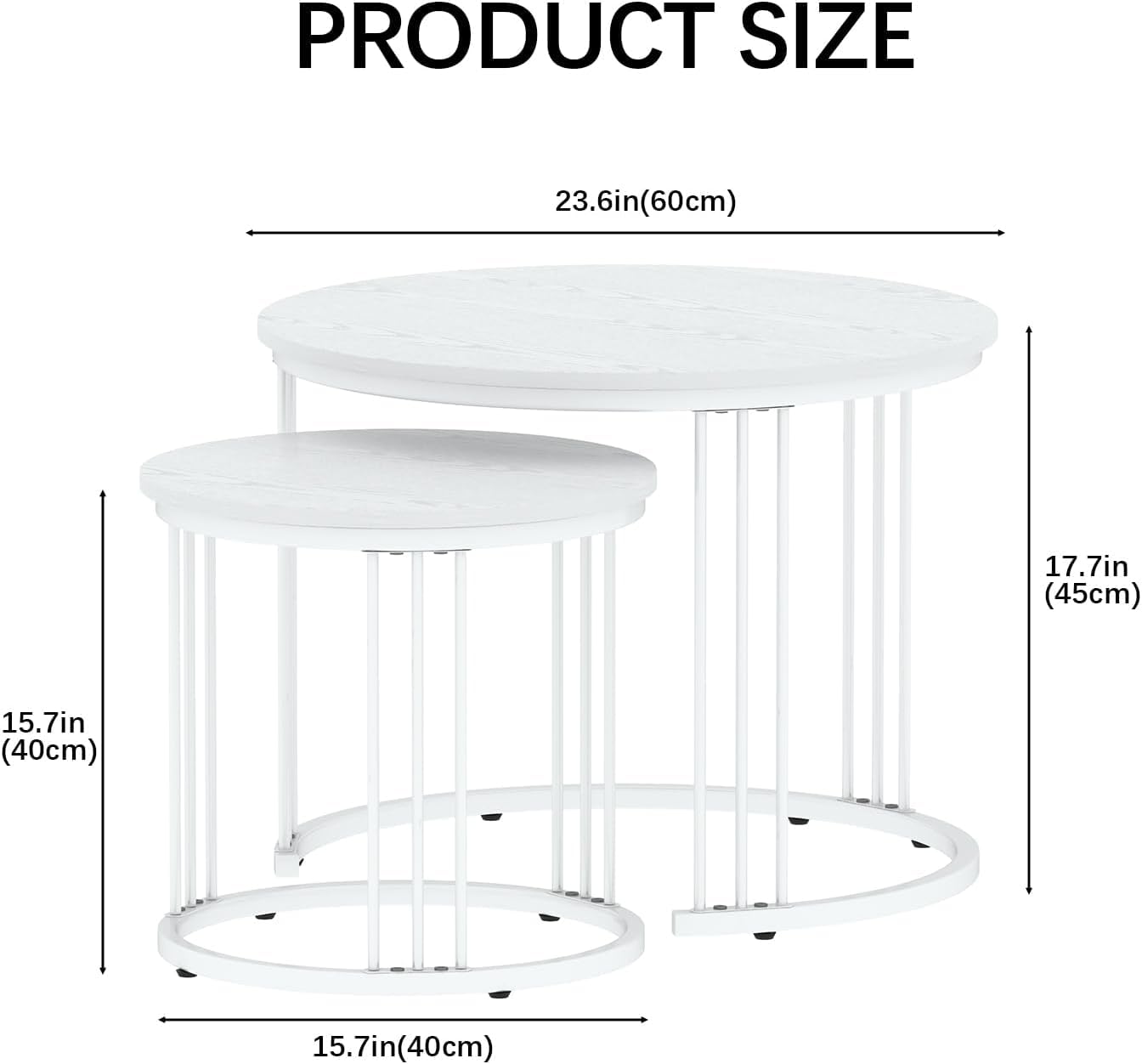Huhote Round Coffee Tables, Set of 2 End Table, Nesting Tables, Side Table with Metal Frame for Living Room/Bedroom/Balcony/Office/Apartment