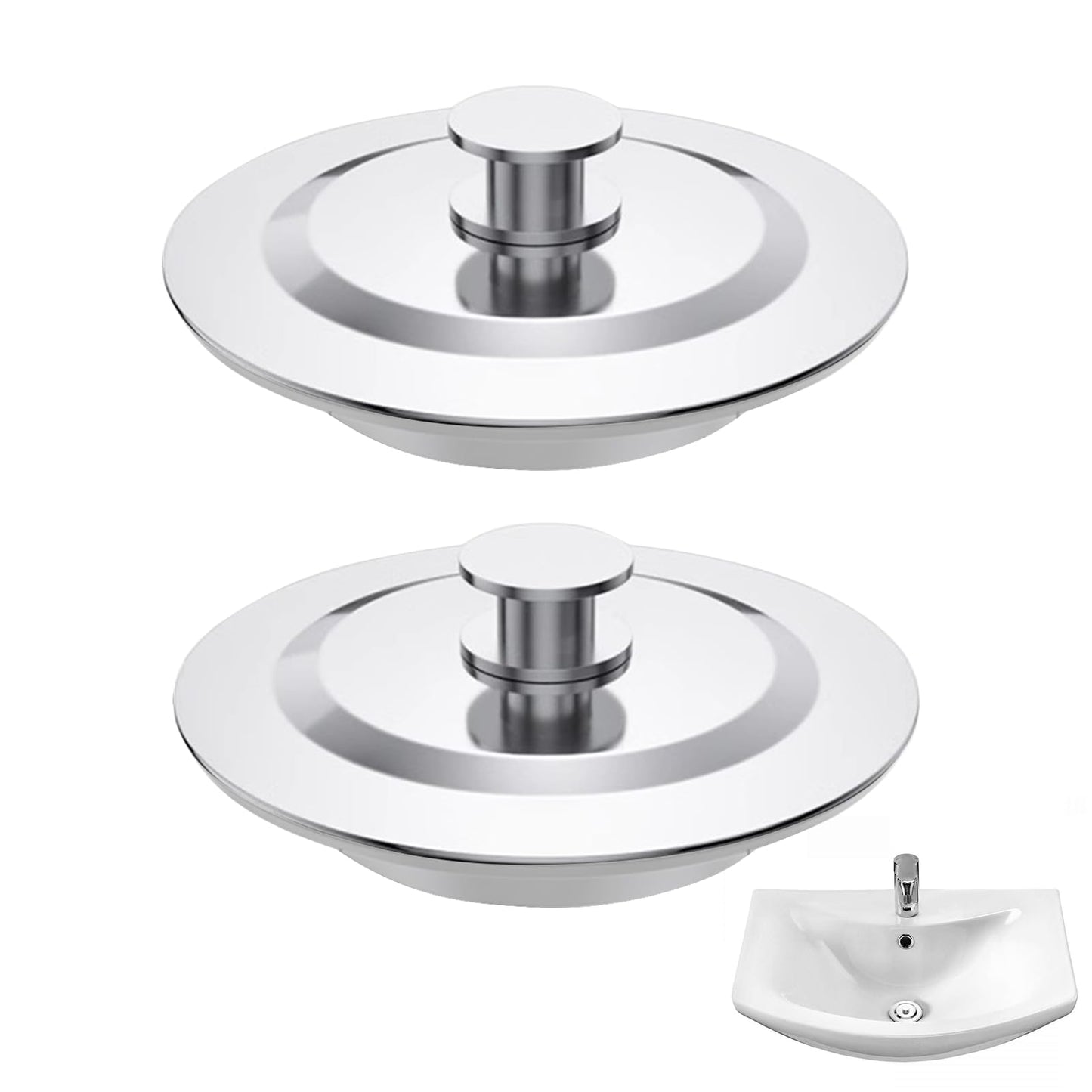 2PCS Universal Bath Plug, 40-45mm Bath Plug Replacement, Bathroom Sink Plugs, Sink Stopper, Stainless Steel Bathtub Plugs, Sinks Plugs for Kitchen