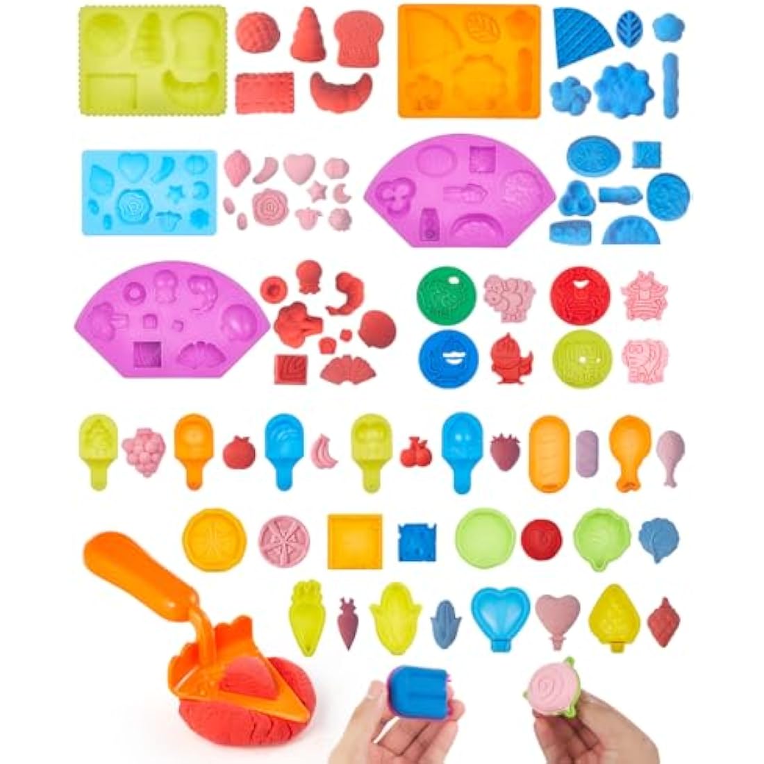 Lictin Clay Dough Tools Kit, 43Pcs Clay Modelling Tool Kit Includes Stamp, Extruder, Rollers, Cutters Molds, Multicolored Plastic Dough Play Tools Accessories (Vegetable, Fruits and Food Series)