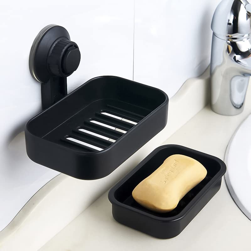 MR.HOKWY Suction Cup Soap Holder for Shower Wall, Bathroom, Tub and Kitchen Sink Powerful Vacuum Suction Plastic Soap Holder