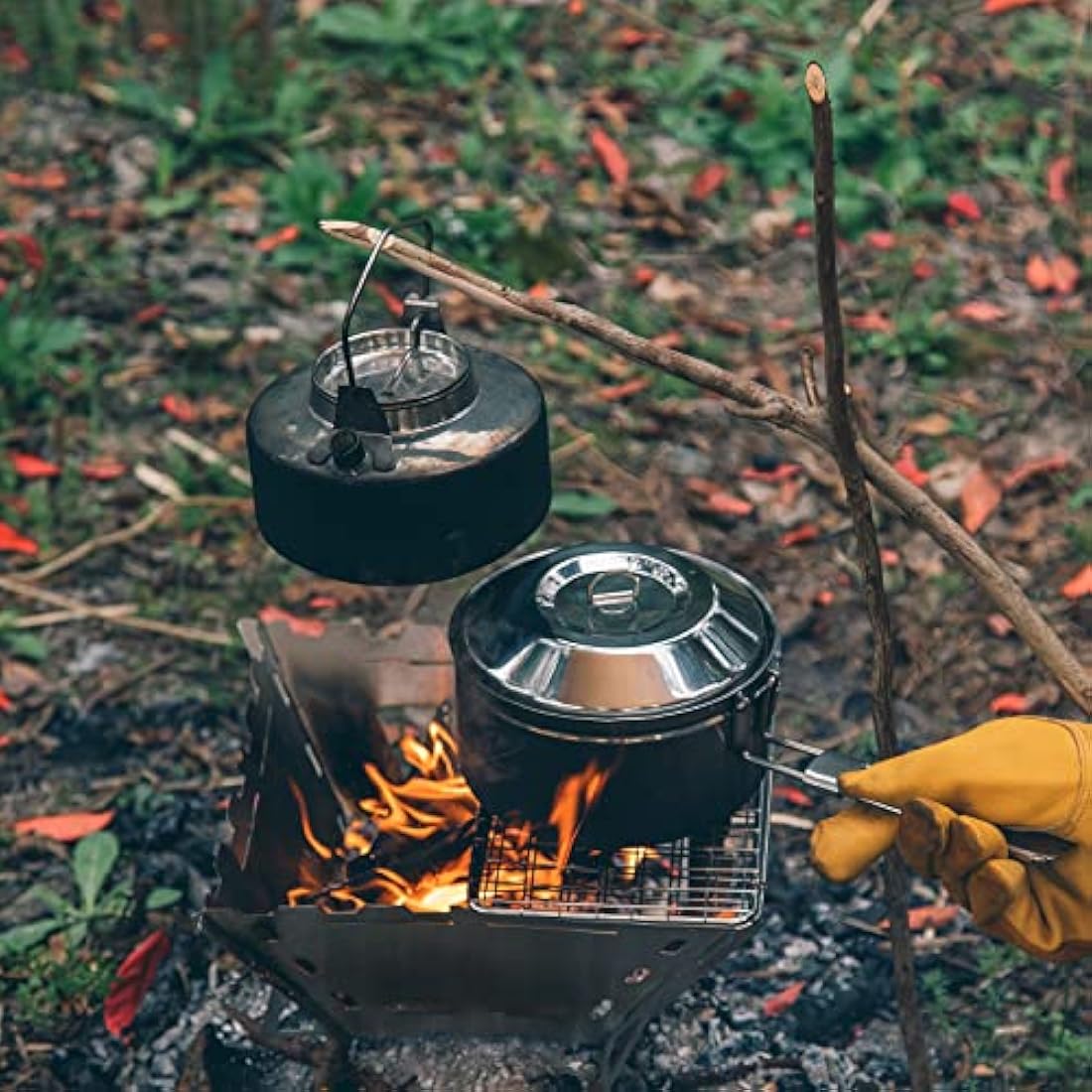 Fire Maple Antarcti Stainless Steel Kettle and Pot Set 1.0L Camping Kettle and 1.0L Cooking Pot Stovetop Tea and Coffee Pots for Openfire Camping Cookware Portable for Bushcraft Fishing Backpacking