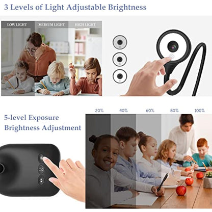 PAKOTOO Document Camera & USB Visualizer 5MP, for A3 Size, LED Light, iOS, Dual Microphone, Image Inversion, Folding with Zoom, Skype, Teams, OBS. for Windows, MacOS, Linux, Chromebook
