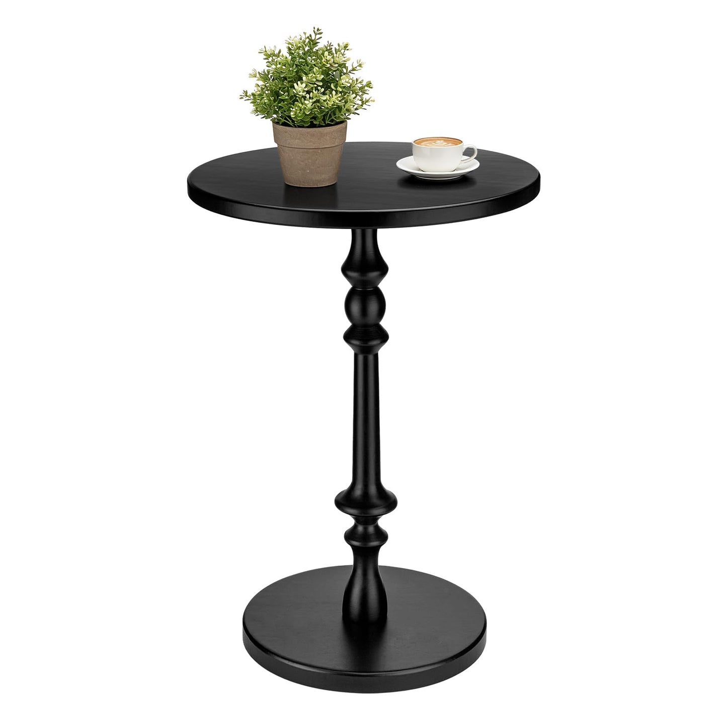 Lampaggio Solid Wood Round Side Table, 15.75" Small Drink Table with Non-Slip Pedestal Base