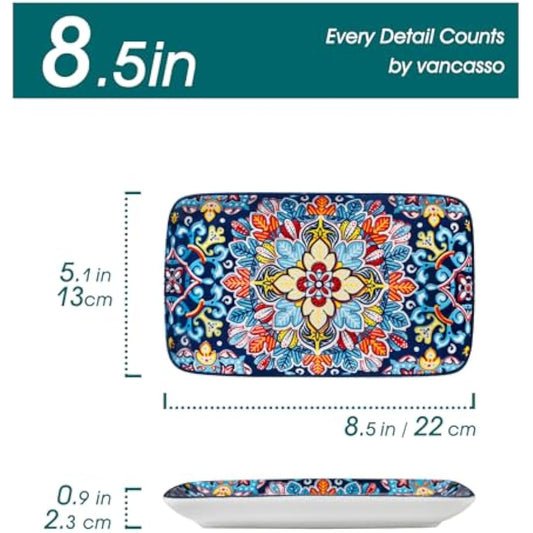vancasso SIMI Serving Platter, 8.5 in Small Serving Dishes, Porcelain Rectangle Serving Plates Set of 6, Dishwasher and Microwave Safe, Sushi Platters for Party