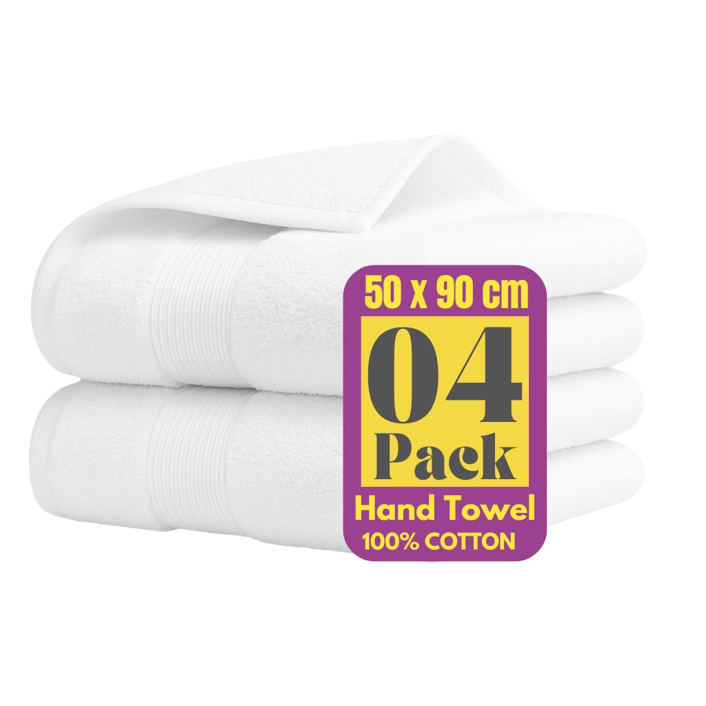 Symphony Hand Towels,100% Cotton Set of 04 Size 50x90cm Ultra Gentle 500 GSM Super Soft Highly Absorbent & Quick Drying Hand Towels for Unisex
