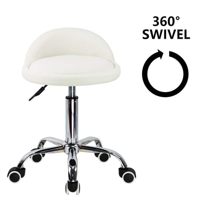 KKTONER PU Leather Round Rolling Stool with Back Rest Height Adjustable Swivel Drafting Work SPA Task Chair with Wheels (White)
