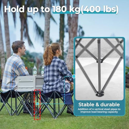 FUNDANGO Oversized Camping Stool with cushion, 18.1 Inch footstool 400 Lbs Heavy Duty Padded Collapsible folding stool Portable Foldable seat for Outdoor Garden Fishing Hiking with Carry Bag (Grey)