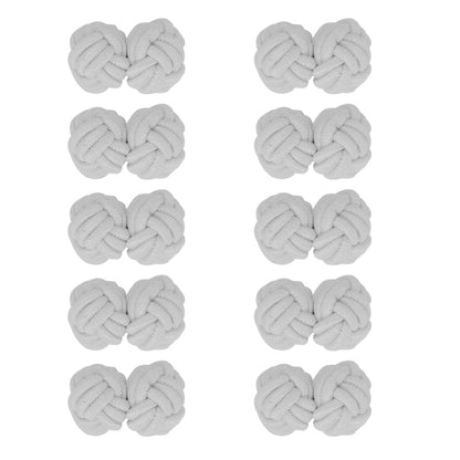 VOANZO Cufflinks for Men,5 Pairs Mens/Women Silk Fabric Knot Twisted Cufflinks Set,Round for Shirt/Dress Business Wedding Gift White
