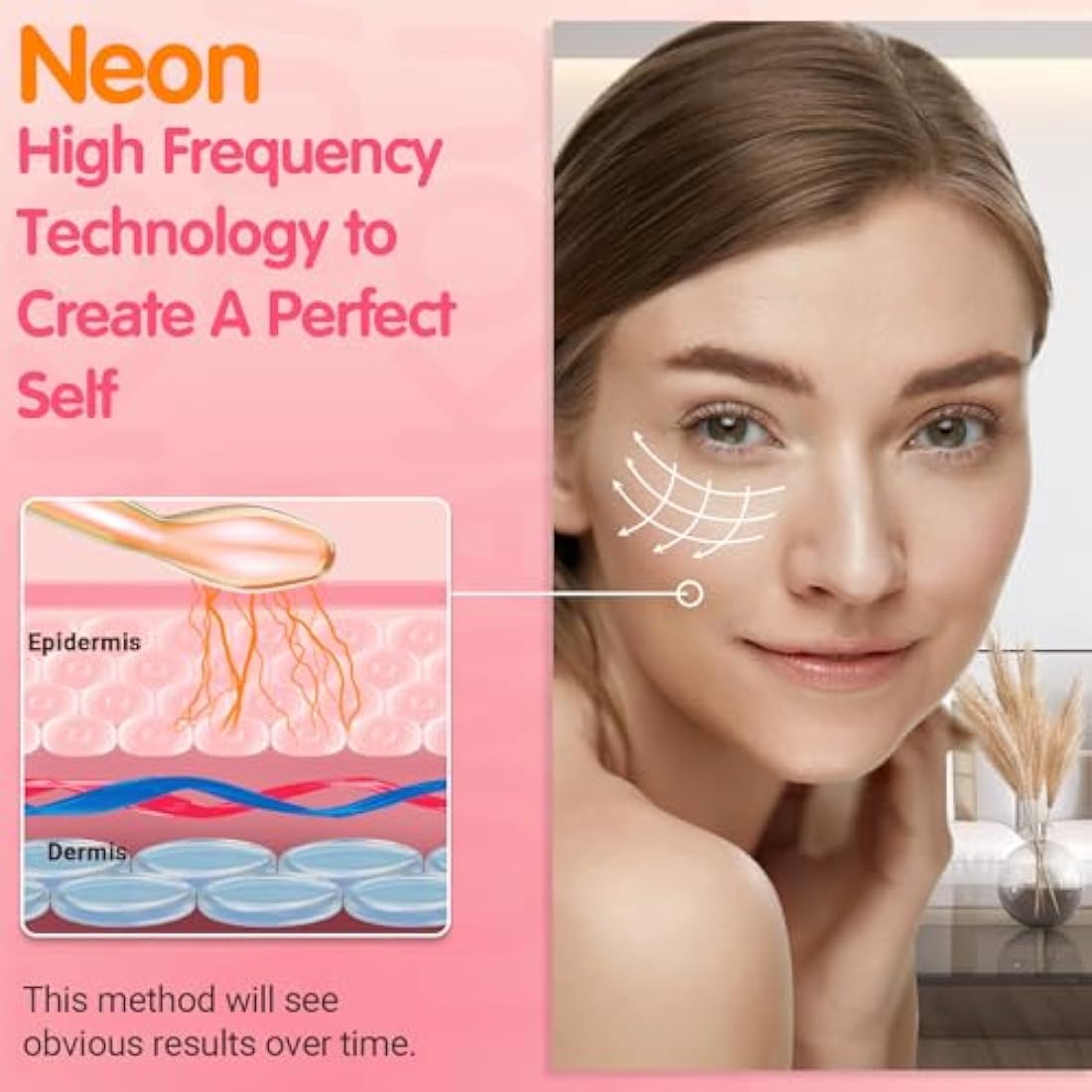 High Frequency Facial Machine - TUMAKOU Neon Portable High Frequency Facial Skin Light Therapy Wand Device with 4 Electrodes for Acne, Wrinkle Removal, Hair Regrowth, Skin Tightening, Anti Aging