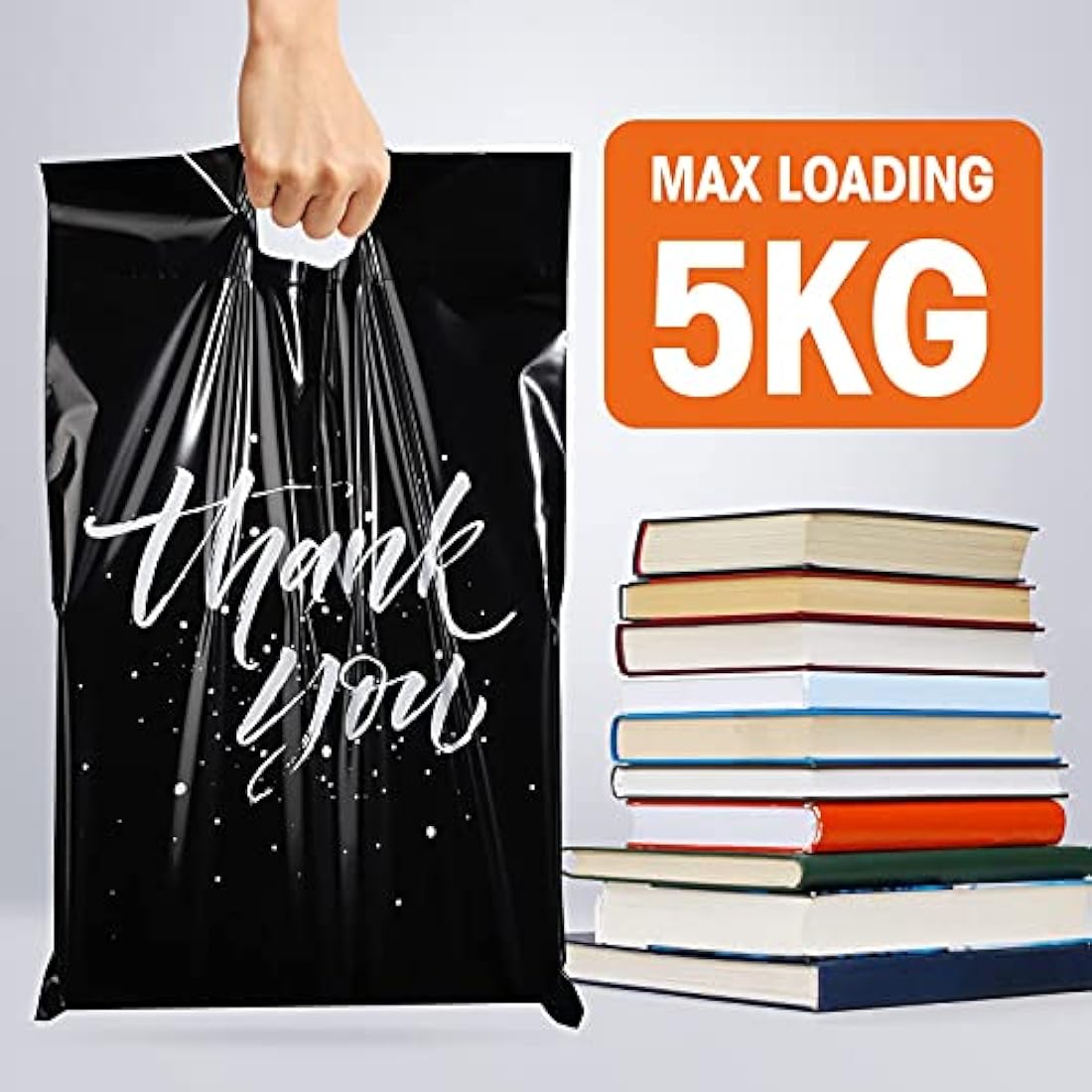 Switory 100Pcs Parcel Bags for Posting Clothes 262x330mm Postal Bags Shipping Bags with Handle Mailing Bags for Clothing Posting Bags with Self Adhesive 10x13 Package Bags Black - Thank You Design