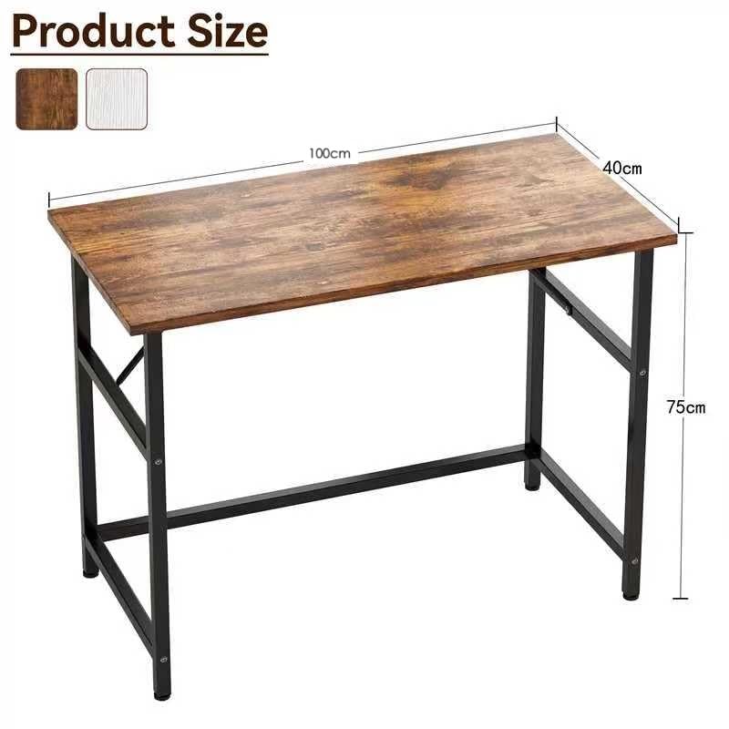 Xyphren 100cm Desk, Small Computer Desk for Home Office, Study Writing Table for Bedroom Living Room, Easy Assembly Metal Frame Industrial Style Brown