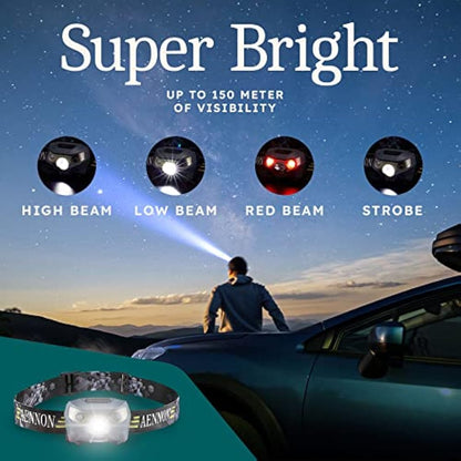 AENNON Rechargeable Head Torch (2 Pack) - 220 Lumens -, 30 Hour Battery - LED Waterproof Headlamp for Camping, Running, Hiking - 150m Vision Head Lights for Head