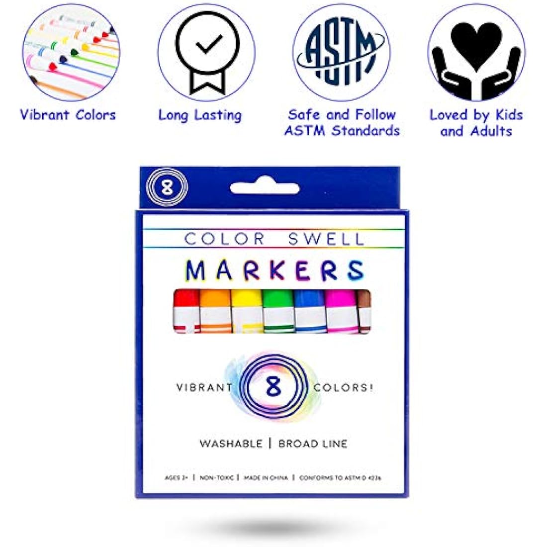 Color Swell Washable Markers Bulk Pack 10 Sets 8 Count Vibrant Colours 80 Total Perfect Bulk Pack for Teachers, Kids and Classrooms