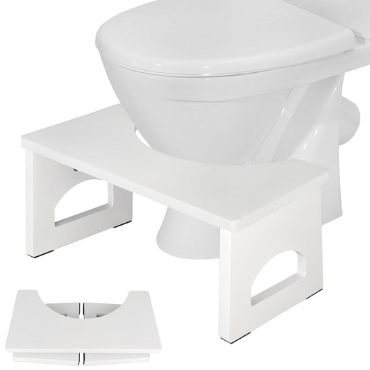 RayLove Toilet Stool, 7.5 Inch Toilet Stools, Portable Folding Wooden Toilet Poop Stool with Non-Slip Mat for Adults and Children etc, White