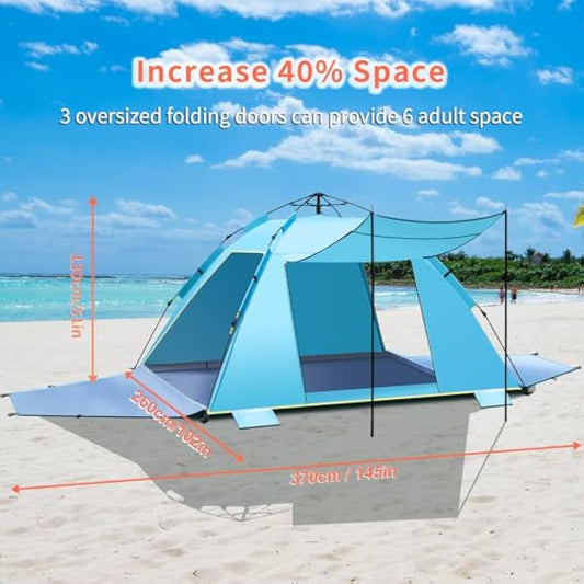 4-5 Person Instant Pop Up Automatic Beach Tent, Extra Large Portable Ventilated Automatic Beach Sun Shelter Tent, UPF 50+ Easy Setup Beach Tent for Picnic,Beach,Garden(Blue)