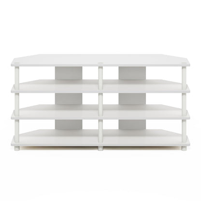 Furinno ECON TV Stand, 4-Tier Corner Entertainment Center, TV Console for TV up to 55 Inch, Easy Assembly, for Living Room, Bedroom, White