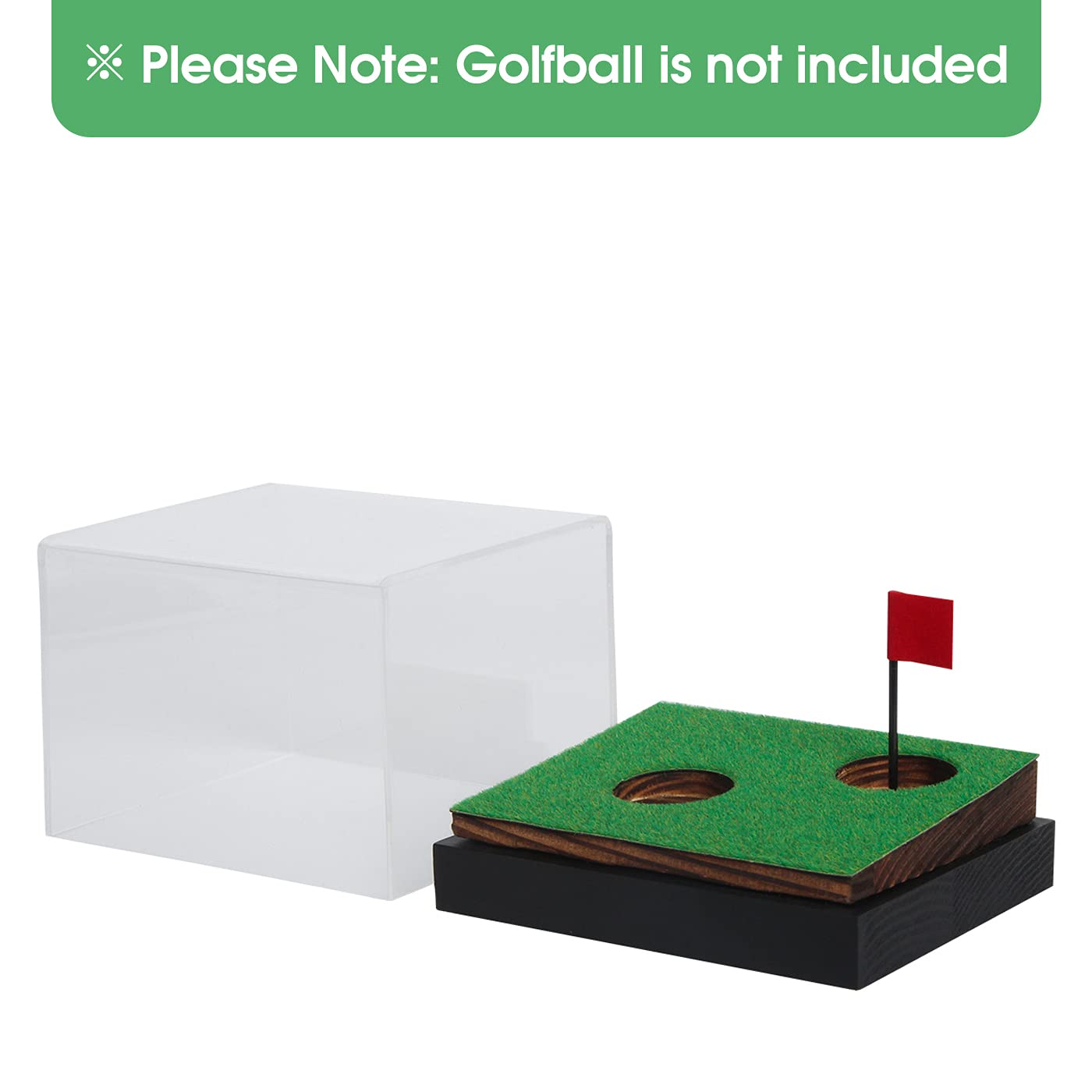 J JACKCUBE DESIGN Clear Acrylic Golf Ball Memorabilia Display Case, Dust Protection Transparent Holder Storage Box for Souvenir Golfball with Wood