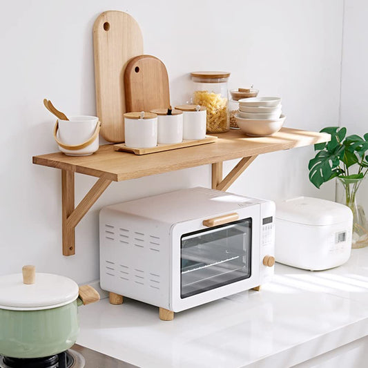 Gieanoo Oak Floating Shelves, Solid Oak wood Wall Shelf Rustic Display Shelf with 2 Triangle Brackets for Bedroom Kitchen Office Farmhouse Storage