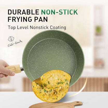 Kitchen Academy 12 Pieces Nonstick Pots and Pans Set, Induction Cooking Pan Set, Non Stick Saucepan Set, Frying Pan Set (Green)