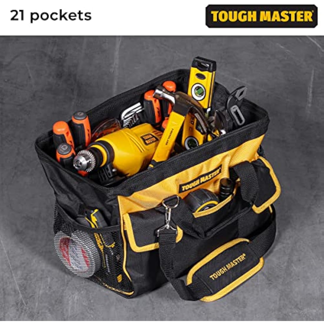 Tool Bag 16" Inch Heavy Duty Large Nylon Smart Tool Storage Bag Organiser 8 Outer & 19 Inner Side Pockets with Removeable/Adjustable Shoulder Strap TOUGH MASTER