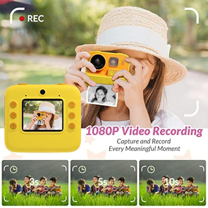 Mafiti Kids Camera Instant Print 2.0 Inch 1080P HD Screen, Kids Digital Camera 48MP for Girls Boys Gifts with 32GB SD Card, 3 Rolls of Printing Paper, 6 Colored Pens