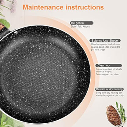 Non Stick Frying Pan 24cm with Heat-Resistant Soft Bakelite Handle, Granite Induction Frying Pan for Induction, Electric and Gas Hobs, Omelette Pan Less Oil Fumes (Black)