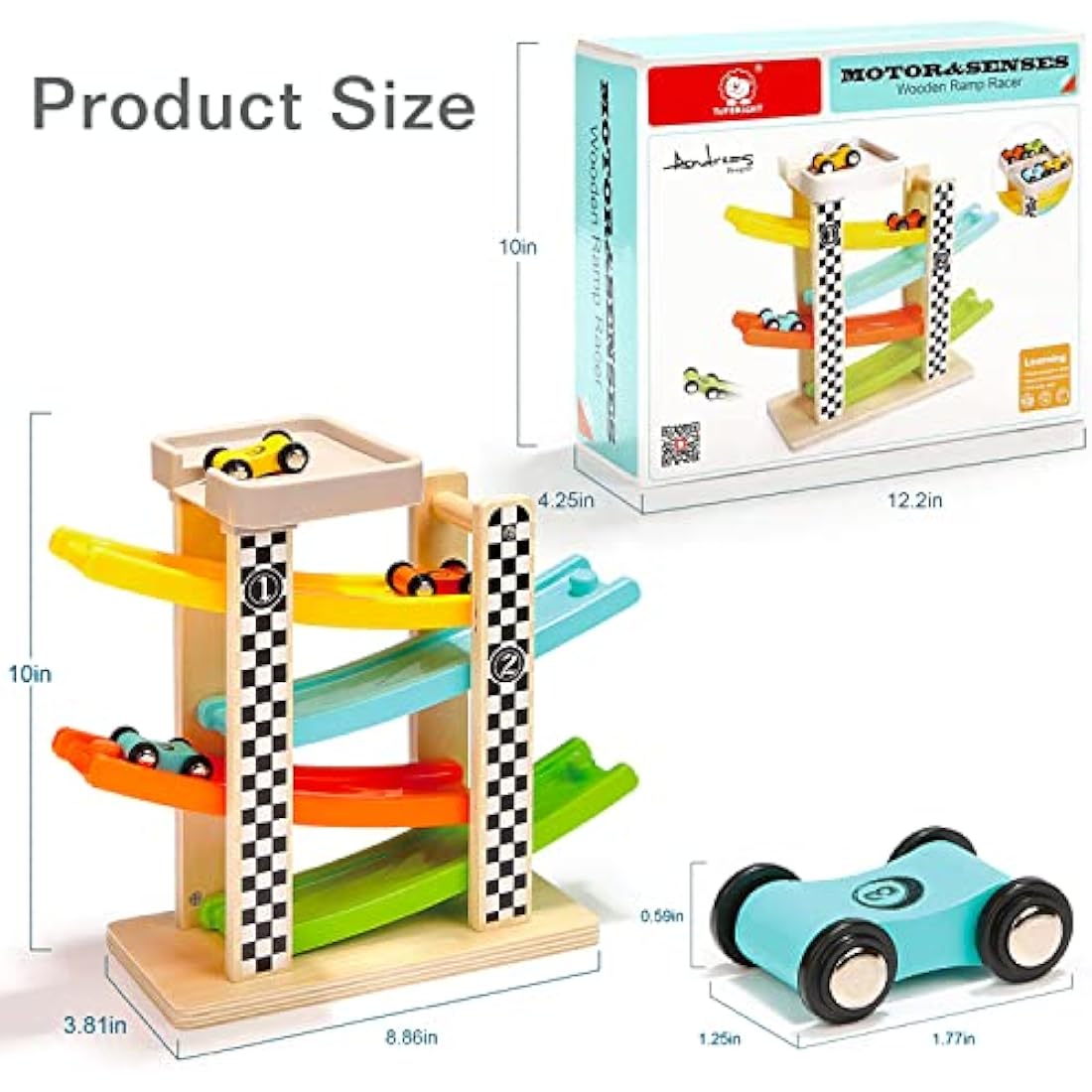 TOP BRIGHT Wooden Car Ramp Toys for 1 2 Year Old Boy Gifts, First Birthday Present for One Two Year Old Car Toy, Baby Toys 12 18 Months with 4 Mini Cars
