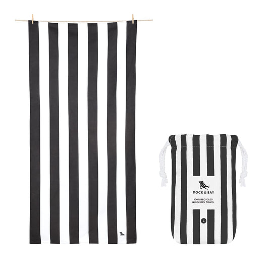 Dock & Bay Beach Towel - Quick Dry, Sand Free - Compact, Lightweight - 100% Recycled - Includes Bag - Cabana - Kamari Charcoal - Large (160x90cm,