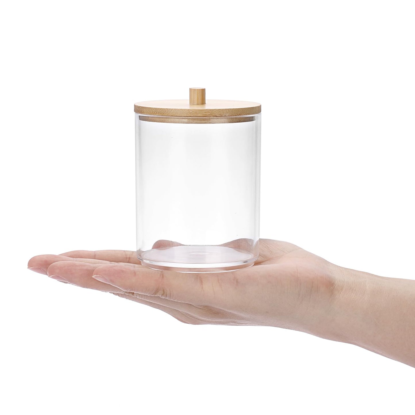 SUMTree 2 Pcs 10 Ounce Plastic Cotton Swab Holder with Bamboo Lids