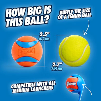 ChuckIt! Ultra Ball Dog Toy, Durable High Bounce Floating Rubber Dog Ball, Launcher Compatible Toy For Dogs, 2 Pack, Medium