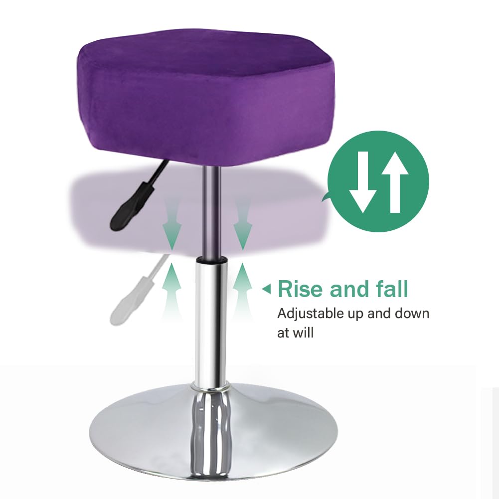 FURWOO Hexagon Beauty Stool with Velvet Cushion Height Adjustable Makeup Stool for Dressing Table Small(Purple)