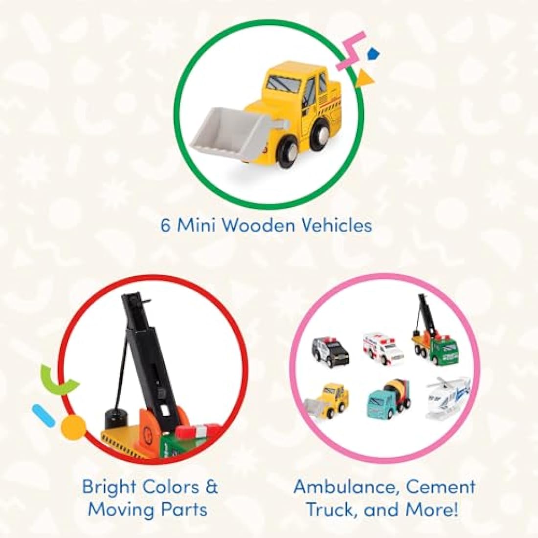 Battat – Wood Cars For Kids – 6 Pieces Toy Vehicle Set – Mini Rescue & Construction Vehicles – Toddler Truck Toys – 3+ Years– Wooden Vehicles Set 1
