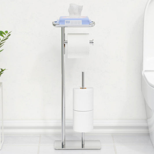 Toilet Roll Holder Free-Standing with Top Shelf, Holds 4 Rolls, Stainless Steel Bathroom Toilet Paper Dispenser