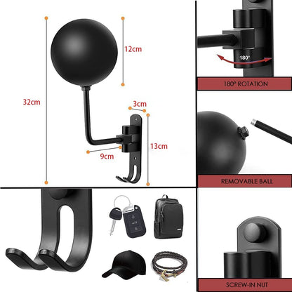 motofans helmet stand, Rotation Metal Helmet Holder Wall Mount, Helmet Holder Bike with 2 Hooks Helmet Hanger for motorbike, Caps, Baseballs, Rugby