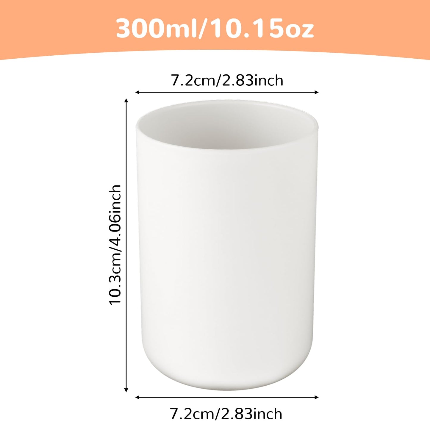 YUXIANLB 2Pcs Bathroom Tumbler, Plastic Toothbrush Tumbler 300ml, Mouthwash Cups, Unbreakable Dishwasher Safe Drink Cup (White)