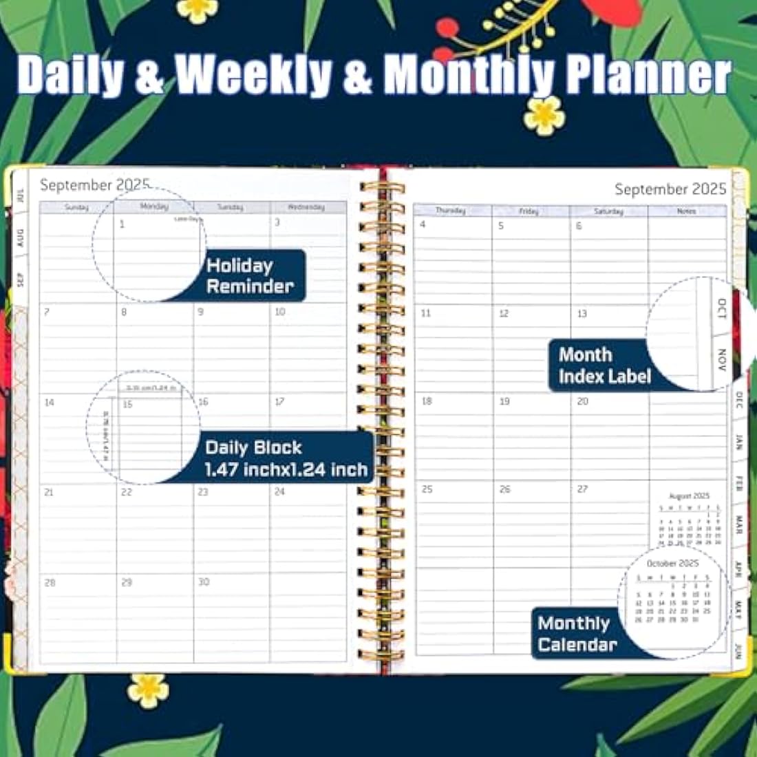 BLESWIN 2025-2026 Planner, 12 Months A5 Diary Week to View, JUL.2025-JUN.2026, Weekly Organiser Notebook, Weekly Planner Spiral Bound with Inner Pocket, Academic Diary for Life Work