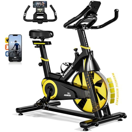LABGREY Exercise Bike Indoor Cycling Bike Stationary Cycle Bike with Heart Rate Sensor & Comfortable Seat Cushion, Quiet Fitness Bike for Home Cardio Workout