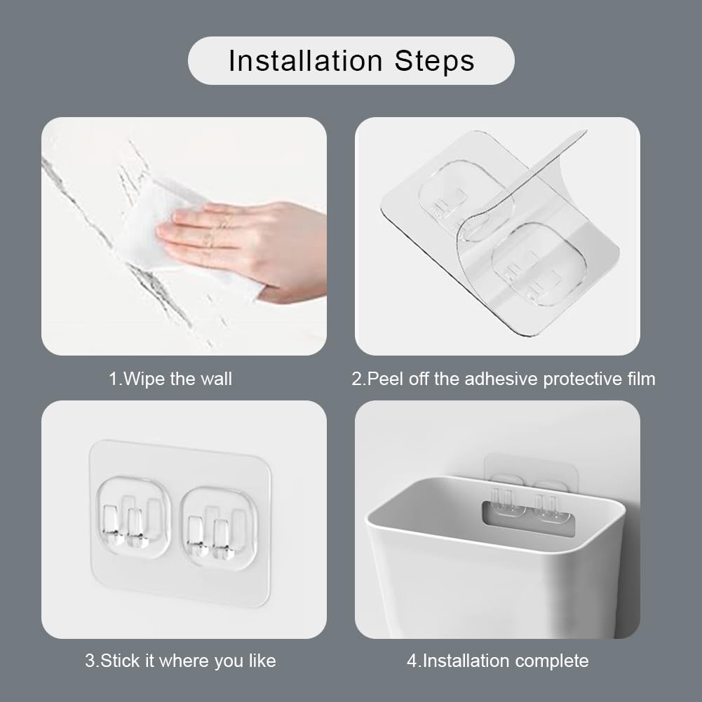 Phonojen 4 Pcs Kitchen Cabinet Door Storage Box with Hooks, Self-Adhesive Wall Mounted Storage Box for Wardrobe, Bathroom, Refrigerator