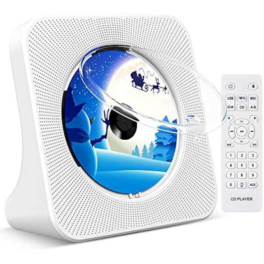 KOVCDVI CD Player for Home Desktop CD Player with Speakers CD Players Bluetooth 5.0 with Remote Control Dust Cover Display FM Radio Timer USB AUX Headphone Port