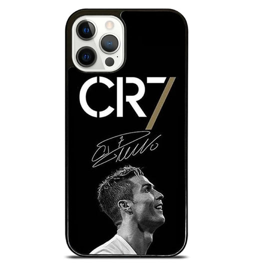 EZB Cristiano Ronaldo Themed iPhone Phone Case | Flexible Shock Absorbant Cool Phone Cover | Black and White Signature CR7 (iPhone 12)